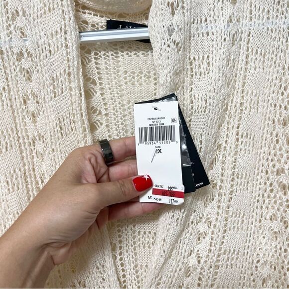 NWT Lauren Ralph Lauren Black Label Biege Linen Long Cardigan Crochet Size 2X - Picture 4 of 8